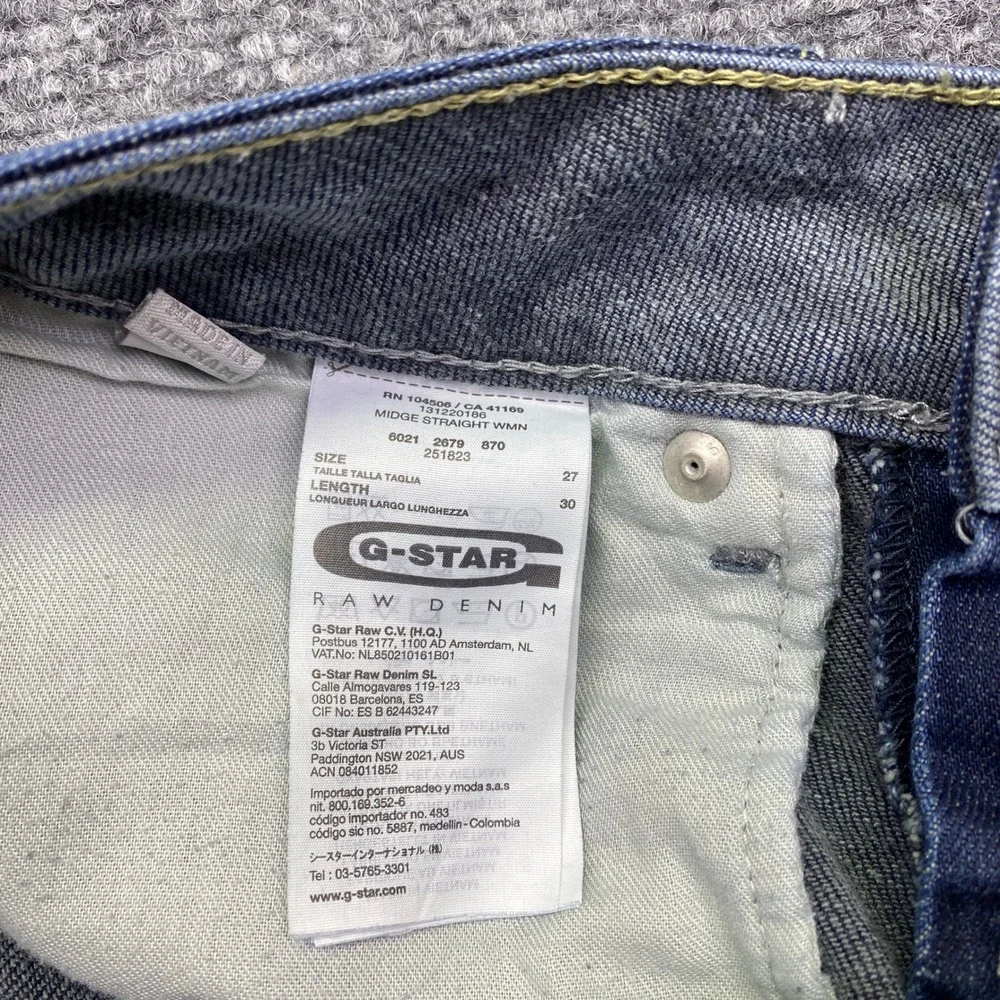 G-Star Raw Midge Straight Wmn Dark Wash Low Rise Jeans Sz 27 Grunge